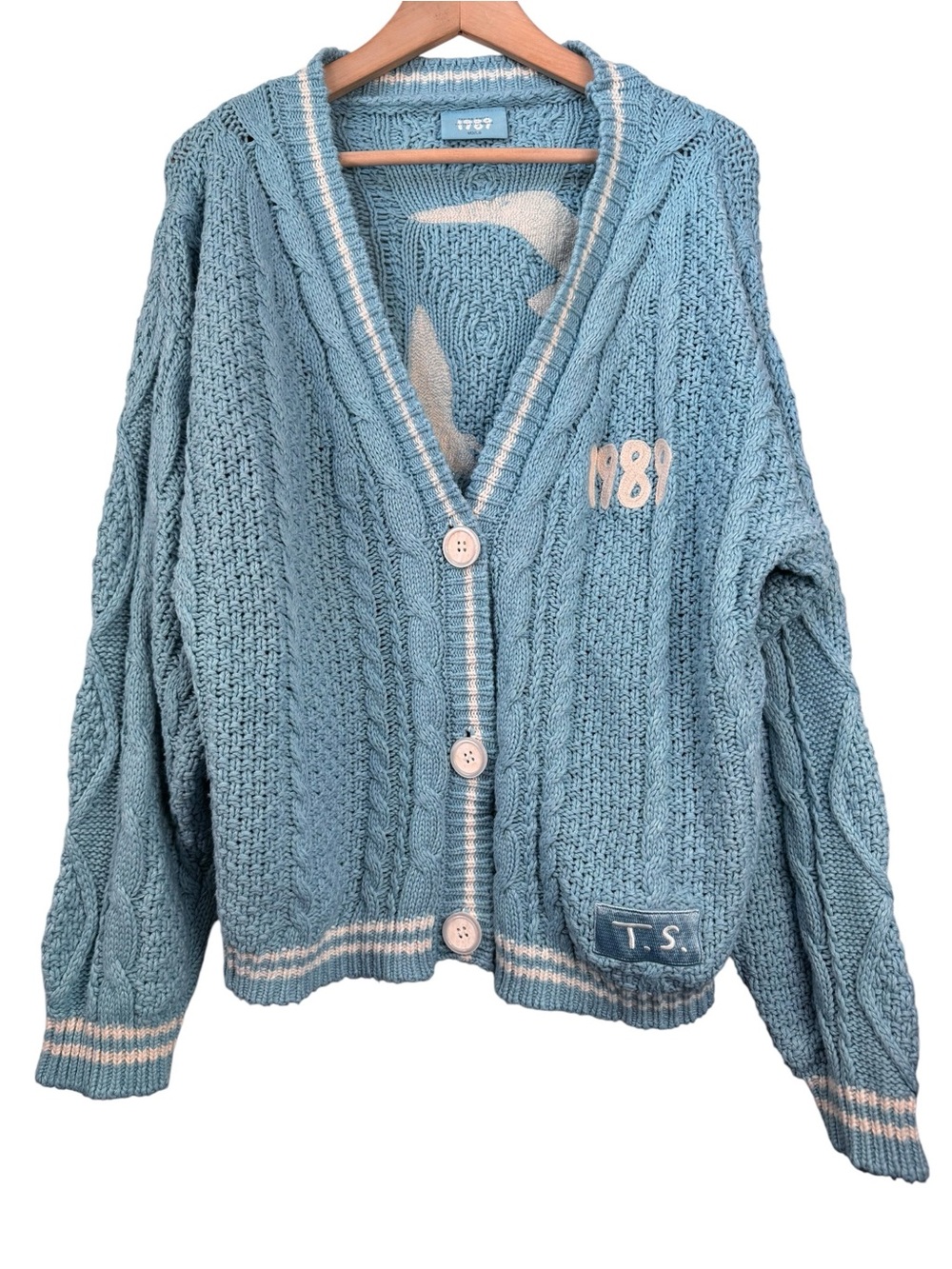 Taylor Swift 1989 Cable Knit Cardigan Size M/L Official Merch Blue White Birds